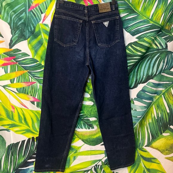 Vintage 90s Guess Pascal 27 x 30 Dark Blue Distressed School Vtg Casual Jeans - Picture 3 of 11